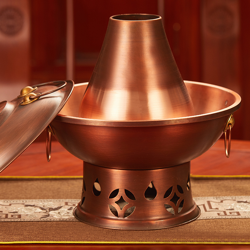 环保油铜火锅纯铜家用鸳鸯锅酒精锅老式炉商用北京涮羊肉铜锅火锅