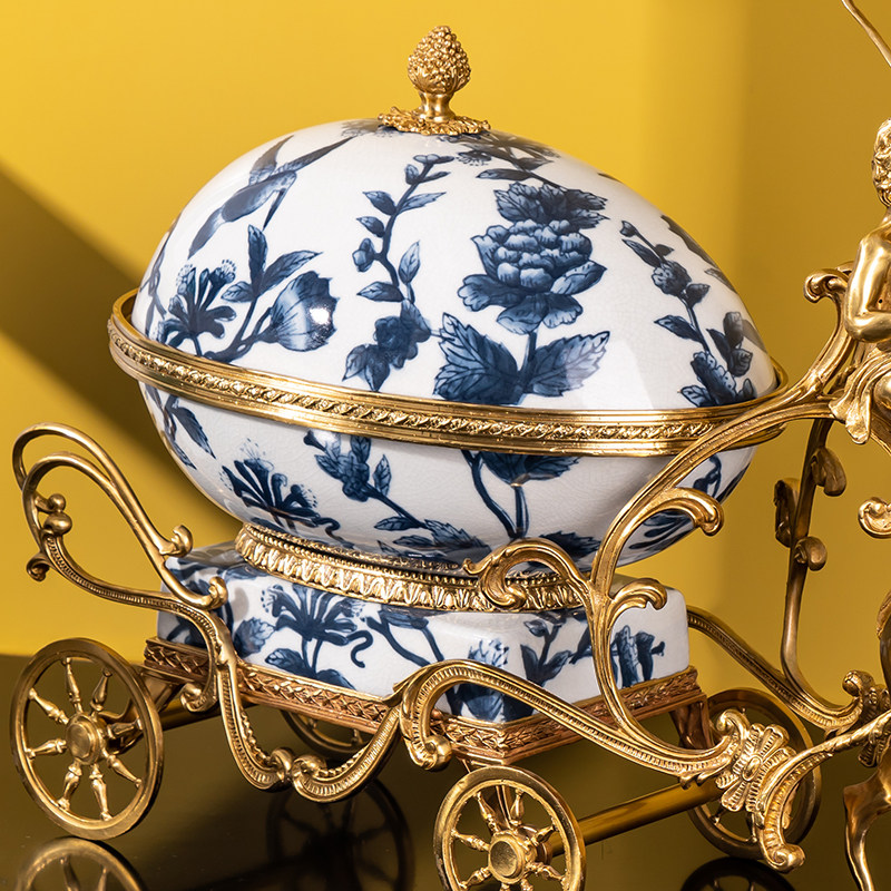 欧式客厅纯铜马鹿拉车奢华摆设 美式家居壁炉玄关酒柜装饰品摆件