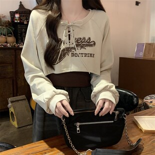 速发美式复古短版早衣卫vitage高级感宽松长袖上件吊带两衣套