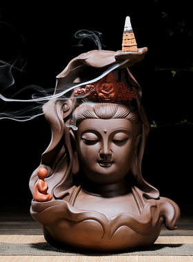 速发禅面架砂观音佛像问禅香炉家用室内玄关博古紫桌意香薰炉陶瓷