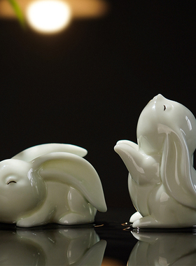 速发兔年创意陶瓷摆爱小兔兔子装件家居客厅桌面可饰品茶宠