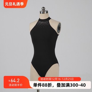 速发芭蕾舞服功服成人艺考操色高胯体黑服加钻立领连体练基训形体