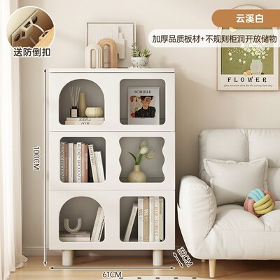 速发奶油风柜柜落地置物架家用客厅靠墙收纳格示书洞穴柜矮柜展子