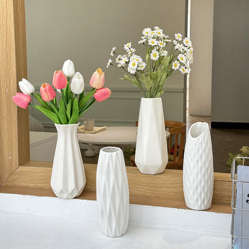 速发风白色简约装瓷花水摆件客厅插花瓶养家居餐桌干花陶饰品