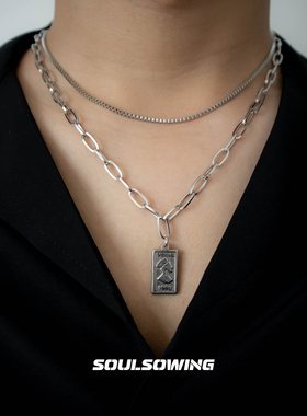 项链男款钛钢维纳斯双层人头古巴链小众设计高级感潮流痞帅不掉色