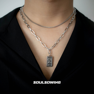 项链男款钛钢维纳斯双层人头古巴链小众设计高级感潮流痞帅不掉色