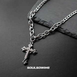 项链男款钛钢十字架不掉色设计感小众高级感痞帅古巴ins轻奢嘻哈