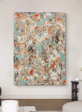 大幅落地波洛克抽象手绘油画彩色线条复古装饰画客厅玄关肌理挂画