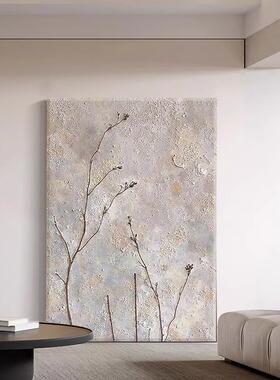 意式极简花卉肌理手绘油画侘寂风轻奢客厅装饰画玄关过道尽头挂画