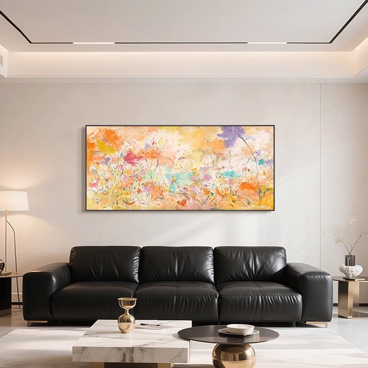 法式复古纯手绘油画客厅沙发背景