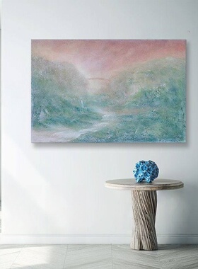 流水生财系列《玉露》蓝色手绘油画肌理抽象客厅餐厅装饰挂画