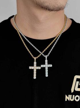 项链嘻哈十字架吊坠锆石欧美个性饰品满钻实心镶潮人男女潮微男士
