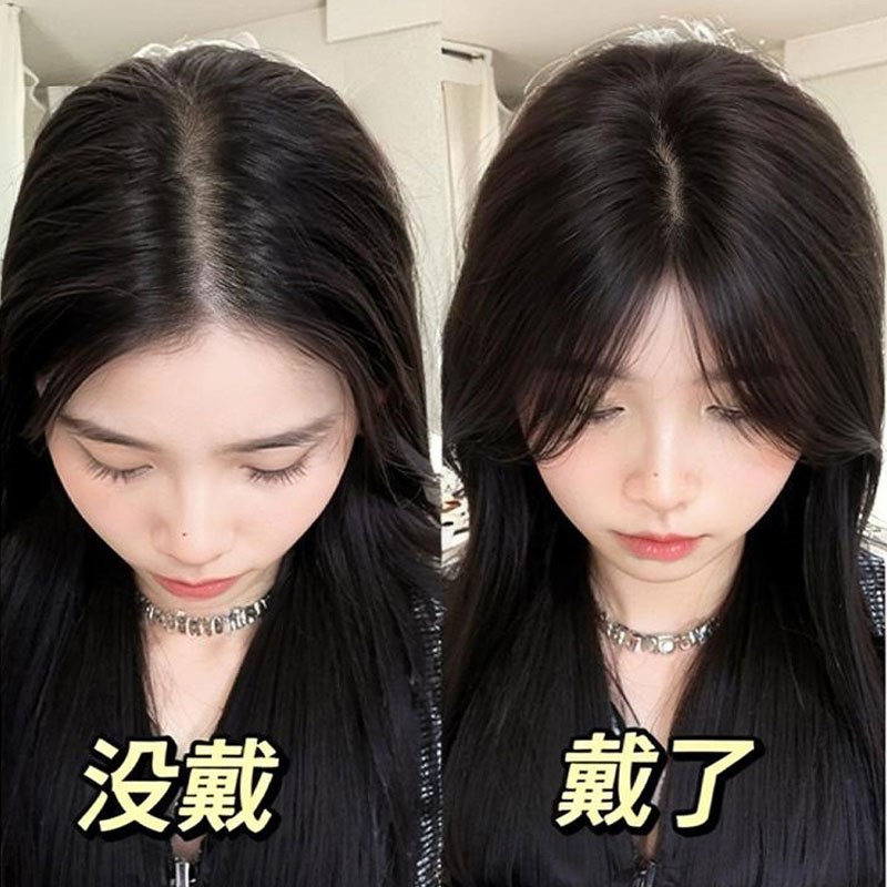 无痕仿递针头顶补发片女款八字刘海真发透气假发夏天薄款真人发丝