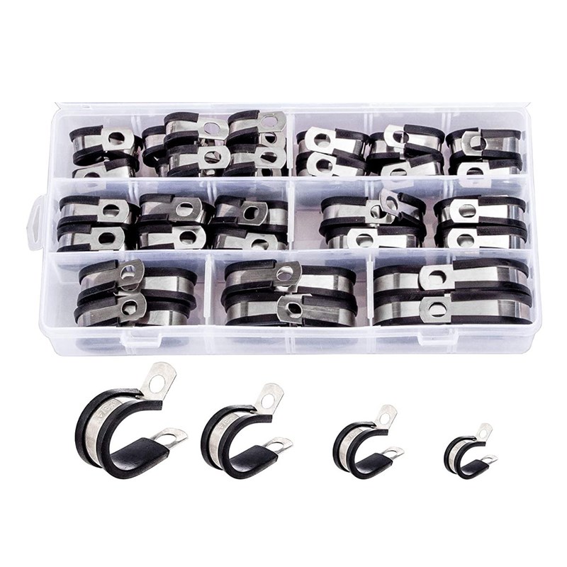 202352只装6种规格胶条卡箍 不锈钢 连胶卡箍 橡胶喉箍 R型软管夹