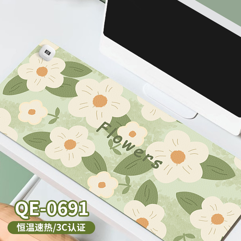 护眼绿色加热桌垫超大办公电脑桌垫防水皮革滑鼠垫定制冬日家用发