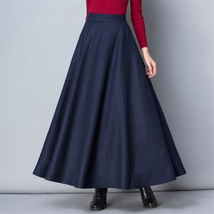 Winter Women Long Woolen Skirt Fashion High Waist Basic Wool