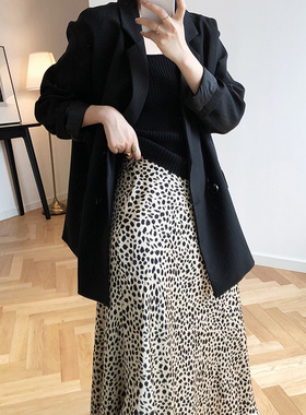 Women A-Line Leopard Print Summer Skirt Stch High Waist Long