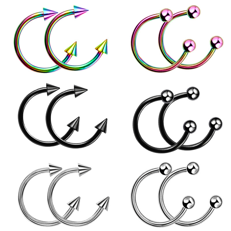 2Pc Cone Spike Horseshoe Circular Septum Nose Ring Stainless