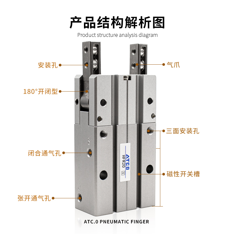 亚德客型手指气缸HFR10/16/20/25/32/N/标准型/通孔型