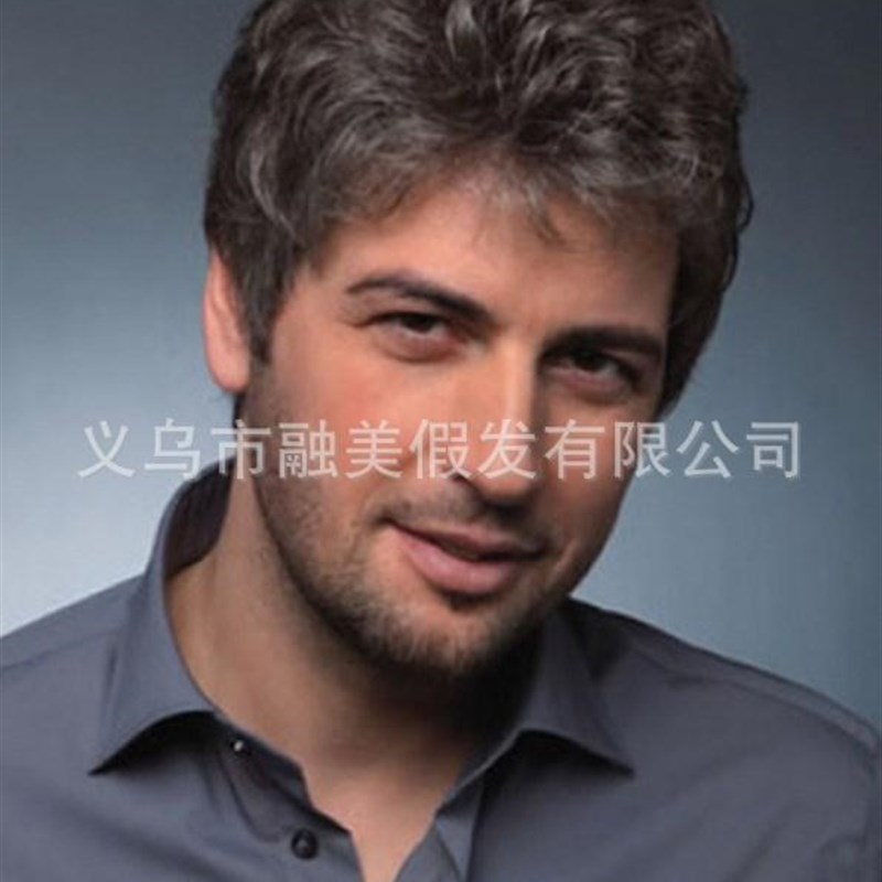 假发男士短欧美发卷发短发中老年男蓬松帅气棕色套花白表演假头套