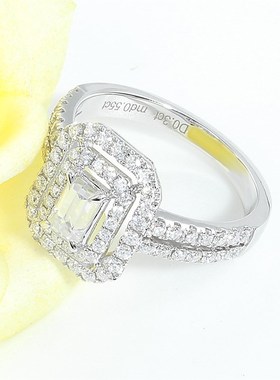 VERYINS 14K White Gold Center Emerald Cut Double Halo Moissa