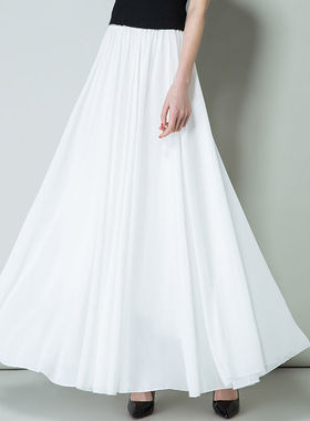 New Summer Chiffon Skirts Plus Size Full-Length Skirt High W