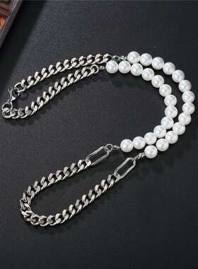 P0669-NK06 Fashion Simple Pearl Chain Cuban Chain Clavicle T