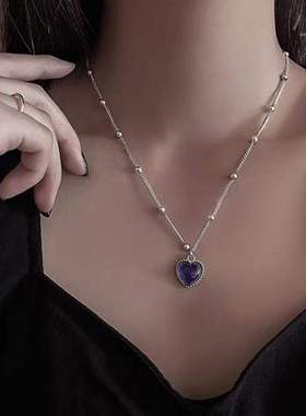 好物日韩圆风甜美赶温变色爱心项链石 简约个性风变色爱心珠锁骨