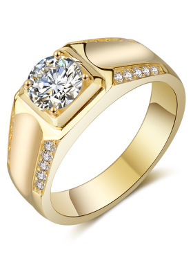 18K Gold color 1 Carat Diamond Jewelry Ring for Men Bijoux J