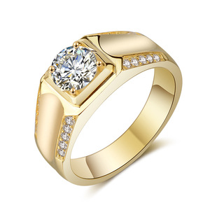 18K Gold color 1 Carat Diamond Jewelry Ring for Men Bijoux J