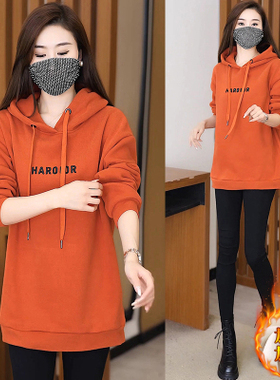 时尚加绒长袖卫衣女2025秋冬新款减龄宽松连帽妈妈装休闲显瘦上衣