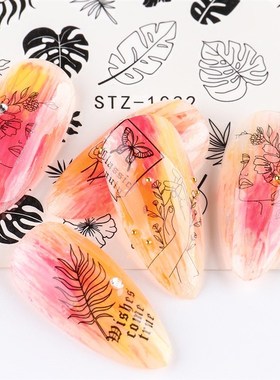 Abstract Face Nail Stickers Black Animal Decals Foils Water