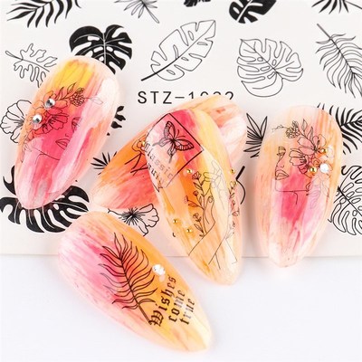 Abstract Face Nail Stickers Black Animal Decals Foils Water