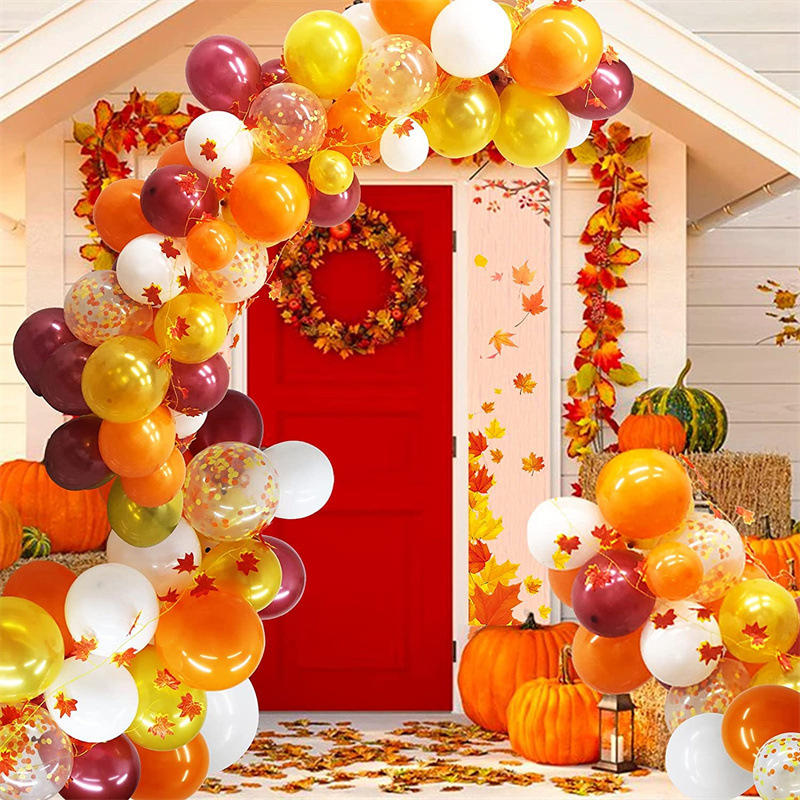 1set Autumn Balloon Garland Arch Faux Maple Wreath Kit Thank