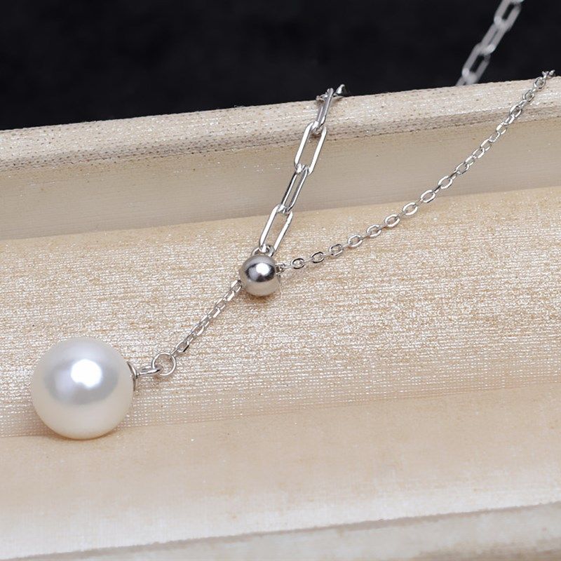 S925银AB款Y字链单珠调节套链空托珍珠项链坠子diy配件潮6497