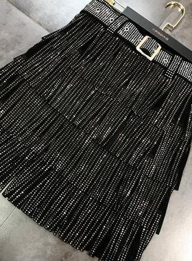 .Women Skirt Fashion 2023 New Autumn High Waist Belt Multi L