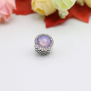 PW181 透明粉猫眼大钻纯银螺纹珠子DIY银珠时尚男女礼物流行饰品