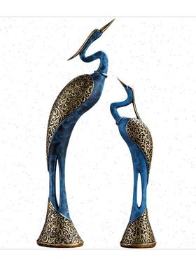 新中式仙鹤摆件样板房软装客厅玄关摆设电视柜博古架酒柜装饰品