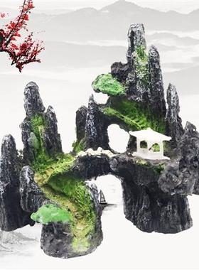 。布景小型鱼池摆件假山石鱼缸水底石头造景石水族箱躲模具花园装