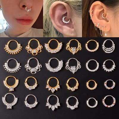 新品1PC Cz Nose Hoop Nostril Bendable Ring Gem Cartilage Tra