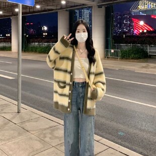 日系复古慵懒风开衫毛衣女秋冬设计感小众加厚针织衫宽松上衣外套