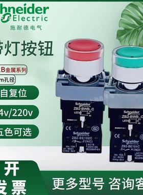 施耐德带灯按钮开关自复位XB2BW33B1C绿色34B2C红LED照明24V220V