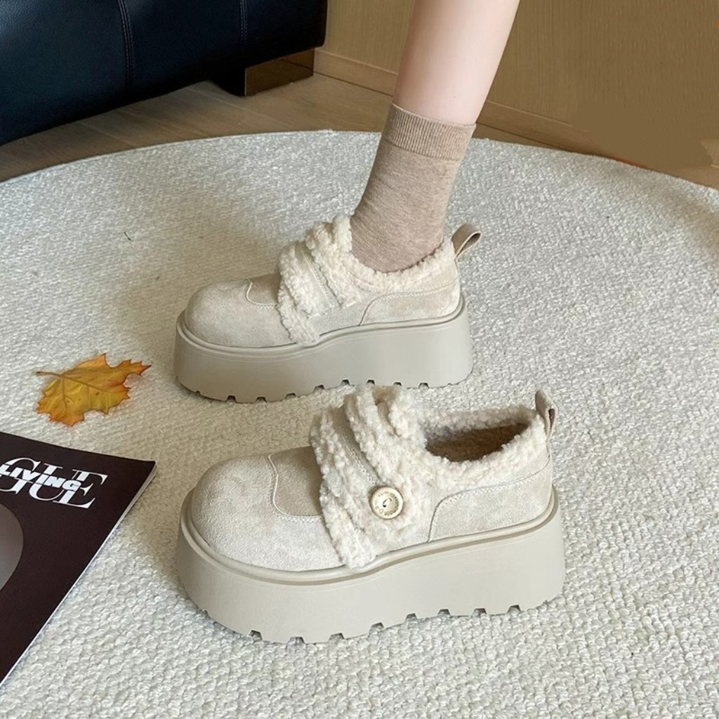 小个子厚底增高乐福鞋女外穿2025年秋冬新款加绒保暖舒适毛毛棉鞋,女鞋,棉鞋,淘宝优惠券,粉丝福利购,淘宝优惠卷