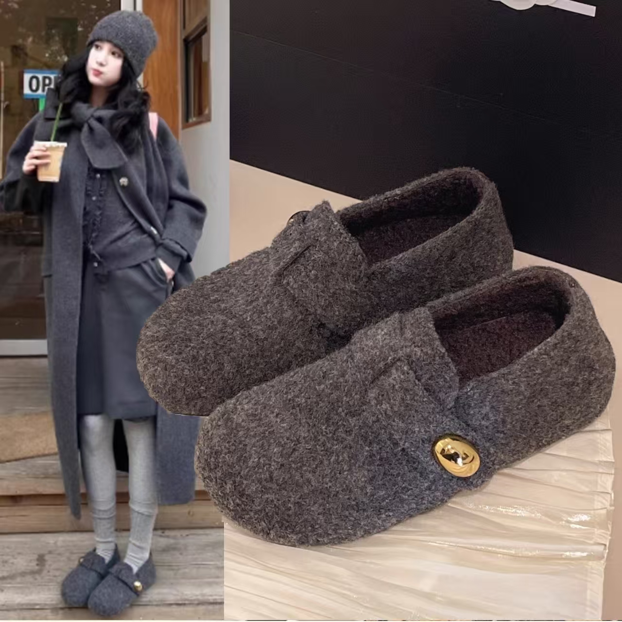 休闲舒适全包勃肯棉鞋女