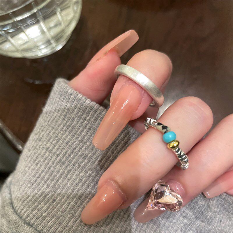 碎银子湖蓝色宝石戒指女开口气质冷淡风戒指网红时尚个性食指戒潮