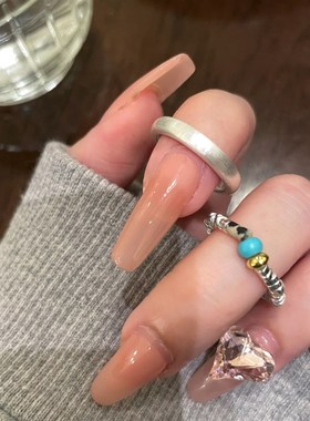 碎银子湖蓝色宝石戒指女开口气质冷淡风戒指网红时尚个性食指戒潮