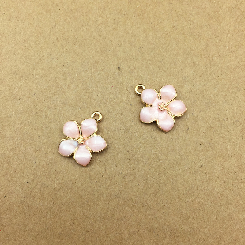 10pcs Enamel Sakura Flower Charm for Jewelry Making Supplies