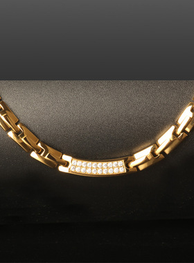 时尚欧美镶钻钛钢不锈钢项链玫瑰金色 健康保健锆石锗石项圈MS355