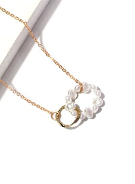 欧美复古个性时尚饰品 简约珍珠圆圈吊坠女式项链锁骨链 20870