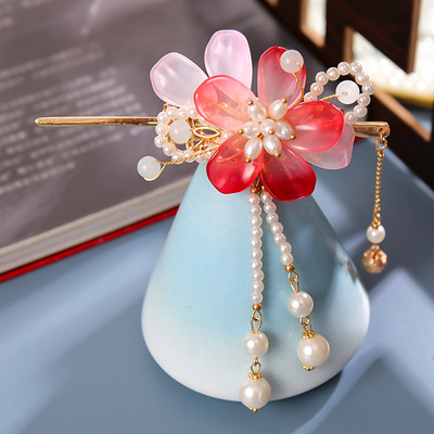 Pearl Tassel Hair Stick Set with Flower Hairpin Chinese Styl